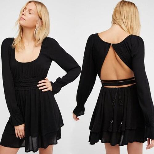 Backless Sexy Party Dress for Women O Neck Long Sleeve Short Mini Dresses Woman Girls Holiday Bohemian Summer Dress Vestido Robe