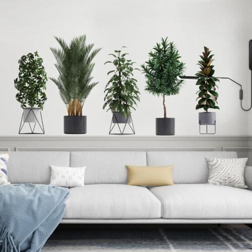 Creative wall stickers 3D green plants potted three-dimensional living room background decoration stickers