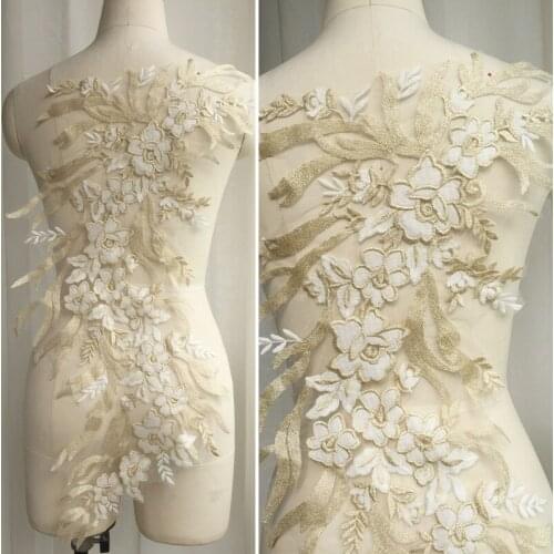 Champagne embroidery lace big flowers applique patch Lace mixed champagne and ivory Applique Lace flowers