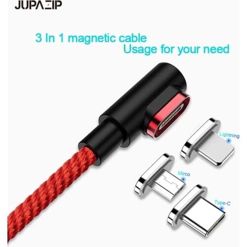 Jupazip Magnetic Charging Cable 90 Degree LED Cable For iPhone12 Micro Type-C USB Cable for Samsung Xiaomi Huawei LG USB Cables
