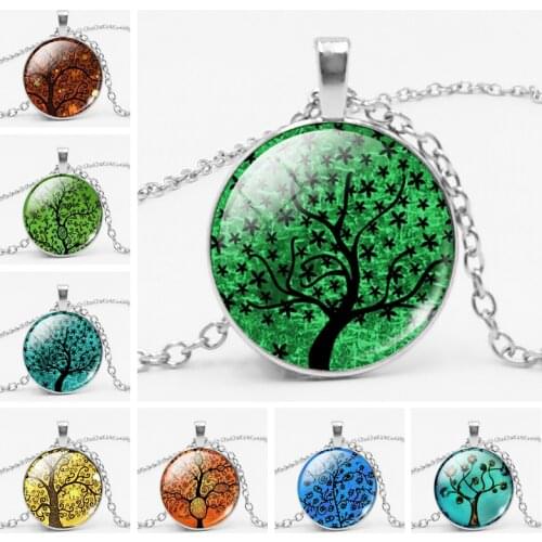 Fashion Tree of Life Necklace Eternal Tree Art Picture Glass Bullion Chain Vintage Necklace Women Jewelry