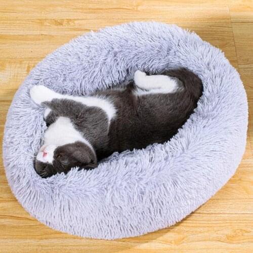 Soft Round Cat Bed Home Long Plush Small Puppy Dogs Sleeping Dounts Basket Medium Dogs Nest Cushion Travel Kennel Deep Sleep