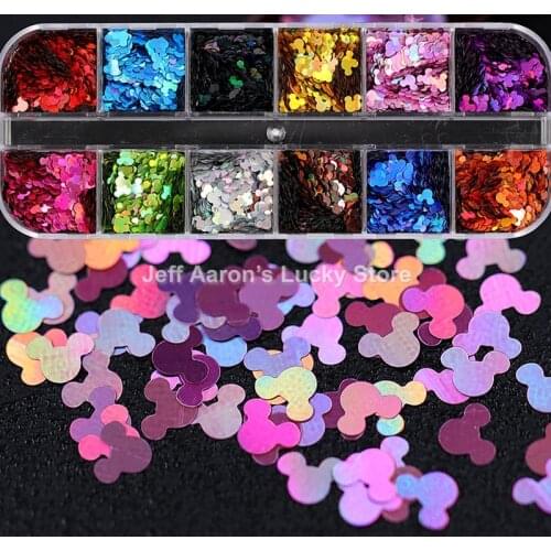 12 Colors Acrylic Nail Art Glitter Sequins Decals Set For Fake Nails Tips Decoration Beauty Manicure Tools Mouse