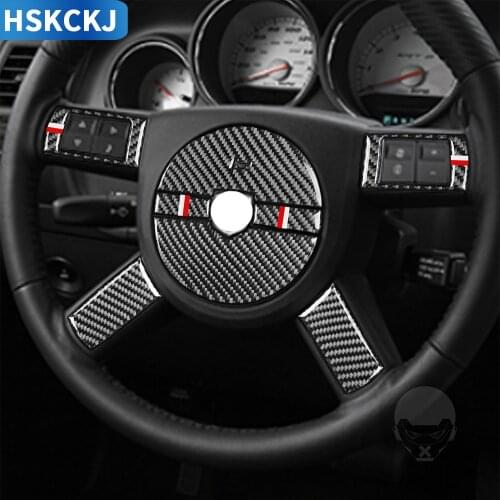 For Dodge Challenger 2008 2009 2010 2012 2013 2014 Carbon Fiber Sticker Steering Wheel Set Button Frame Interior Car Accessories