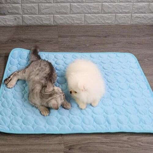 Pet Pad Summer Cooling Mat Dog Beds Mats Blue Pet Ice Pad Cool Cold Silk Moisture-Proof Cooler Mattress Cushion Puppy