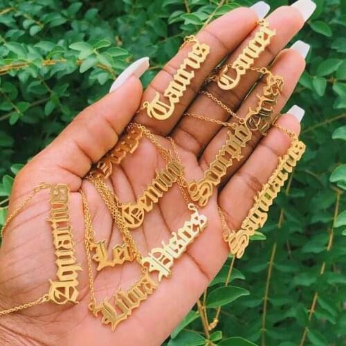 Old English Zodiac Sign 12 Constellation Pendant Stainless Steel Necklace For Women Birthday Gift Girlfriend Jewelry BFF Collier