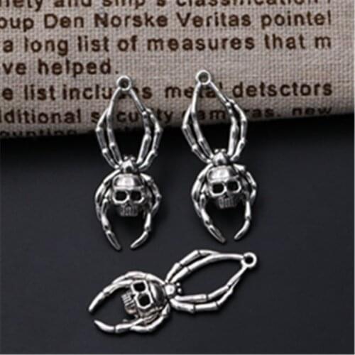 6pcs Silver Color Spider Ghost Skull Charm Necklace Earrings DIY Punk Wind Metal Jewelry Accessories Handmade Alloy Pendants