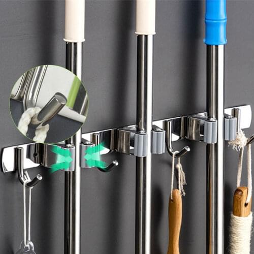 Dropshipping Stainless Steel Mop Clip Broom Holder Bathroom Kitchen Storage and Organization Broom Holder Wall Mount Hanger Hook