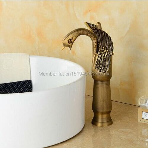 GIZERO Luxury Swan Design Faucet Solid Brass Antique Bronze Faucet Bathroom Carving Mixer Tap Single Handle Deck Mounted GI61