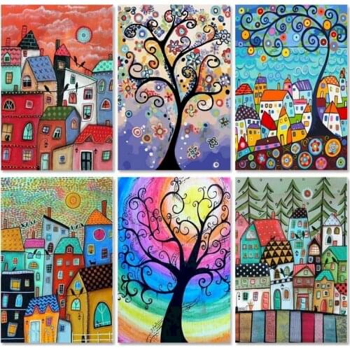RUOPOTY DIY Paint By Numbers For Adults Landscape Drawing On Canvas Handmade Painting By Numbers Tree Decor For Home