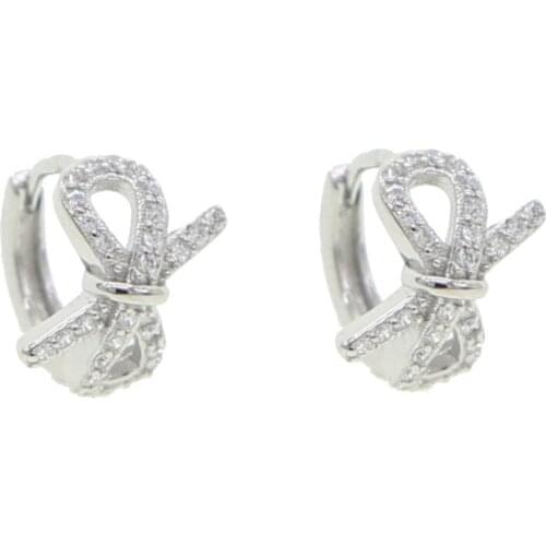 Cute ribbon hoop earring with cz paved 925 sterling silver tiny small hoop earring for women lady girl party wedding jewelry