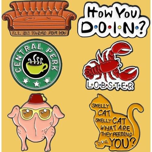 SP1305 Cute Cat Cartoon Enamel Pins TV Series Brooch Friends Badge Denim Shirt Lapel Pin Jewelry Gift for Fans