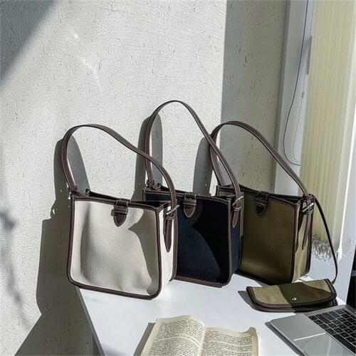 One Shoulder Bag New Korean Female Leisure Small Square Lady Fashion Stitching Canvas Bag