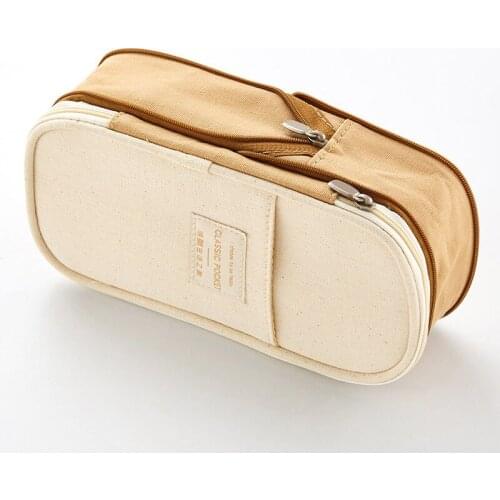 Telescopic Macaron Color Pencil Case Large Capacity Zipper Canvas Makeup Stationery EM88