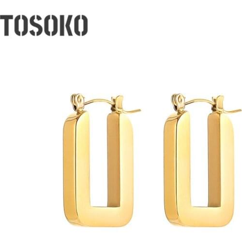 TOSOKO Stainless Steel Jewelry Ins Geometric Drawing Process Earrings Female Ear Buckle Simple Earrings BSF397