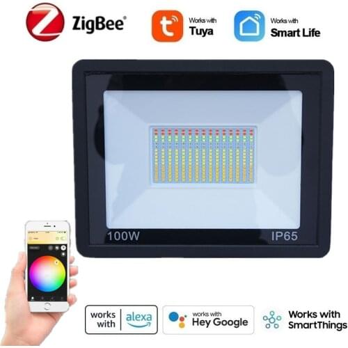 100W Tuya Zigbee Smart Floodlight LED RGB Outdoor Waterproof Wall Light Smart Spotlight Garden Landscape Lighting AC100V-240V