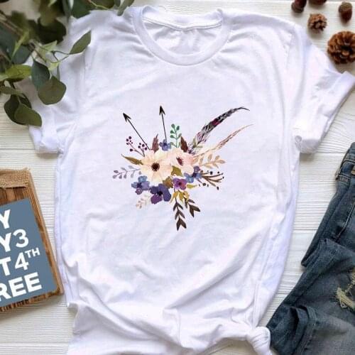 Vintage Fashion Women T-shirts Sexy Watercolor oil painting Flowers Top Female T Shirt Graphic Clothing O-neck Lady Tees Shirts