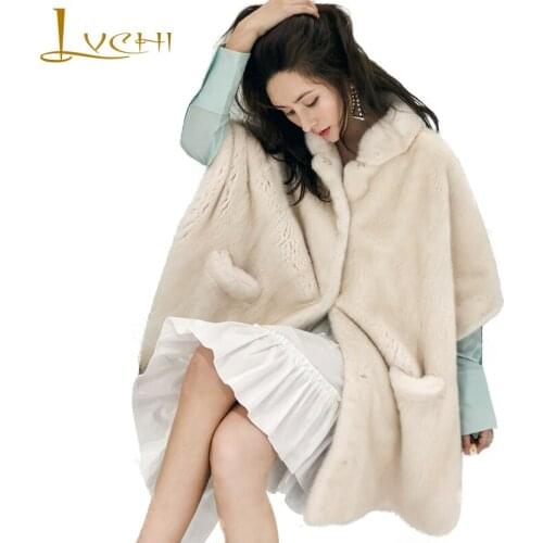 LVCHI 2019 Winter Import Velvet Mink Fur Coats Mandarin Collar Natural Fur Coat Womens Loss Medium Cloak shawl Mink Fur Coats