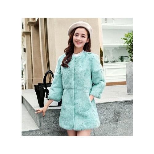 Rabbit fur coat medium-long fashion slim women overcoat fur