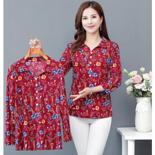 Print Summer Shirts Women Plus Size Clothing Ladies Tops Casual 3/4 Sleeve Button Collar Shirt Chiffon Elegant Blouse Vintage