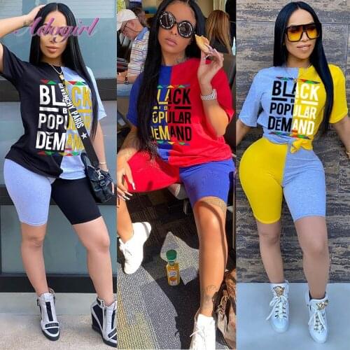 Women Tracksuit Set Casual Letter Print Short Sleeve Crop Tops T-Shirt Jogging Shorts Pants Suits Bikers Two Piece Set Fitness
