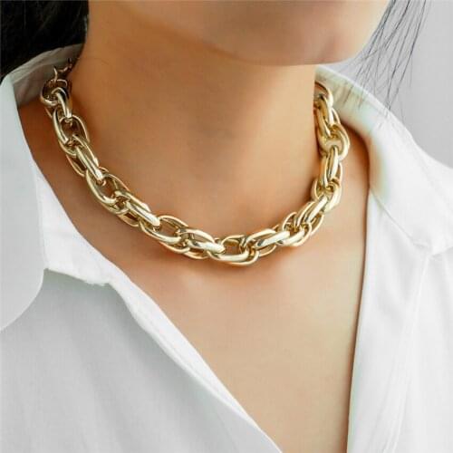 H&H Punk Hip Hop Golden Metal Choker Necklace For Women Statement Fashion Necklaces Gothic Cuban Chunky Chain Charm Necklace
