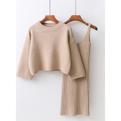 Two Pieces Set Women Sweater Dress Suit Autumn Winter Pullovers Knitted Dress Long Sleeve Casual Female Pullover Knitted Dresses