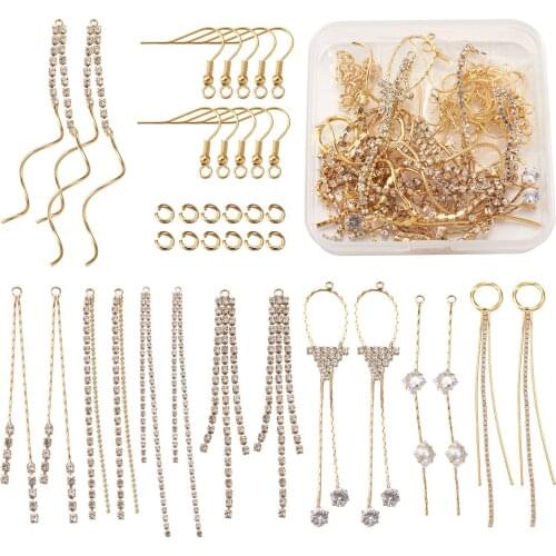 1 Box Brass Cubic Zirconia Tassel Pendants Charms with Stainless Steel Earring Hooks Jump Rings For Dangle Earring Making Kits
