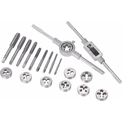 20PCS Machine Screw Metric Tap and Die Bit Set M3~M12 Straight Flute Hand Tap wrench Die wrench Holder Tap Die Tools Kits