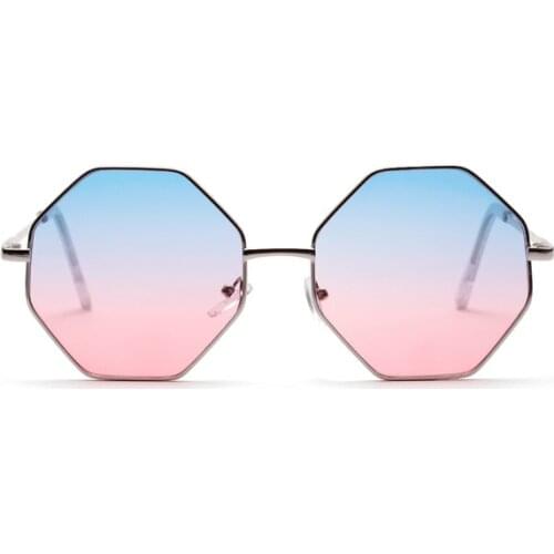 2019 Fashion Women polygon Sunglasses Women Retro Metal frame pink Lens Sunglasses Women Vintage Luxury Mirror Square sunglasses