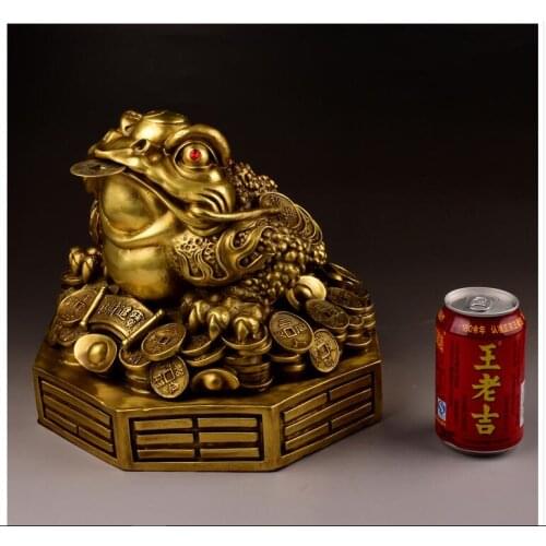 28 CM LARGE # OFFICE HOME business company efficacious Protection Talisman Money Drawing FENG SHUI GOLD Jin Chan bronze statue