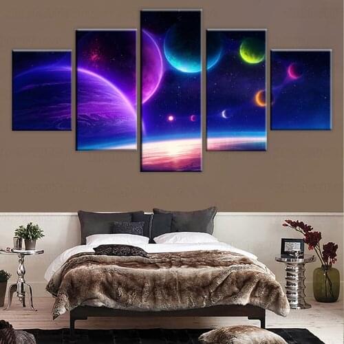 5 Pieces Fantasy Art Space Planet Oil Pianting on Canvas Room Decor Wall Canvas Art Home Decor Wall Art Murals