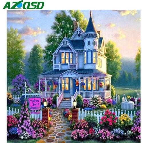 AZQSD DIY Diamond Painting Garden Home Decor Diamond Mosaic Cartoon House Landscape Cross Stitch Full Square Drill Handmade Gift