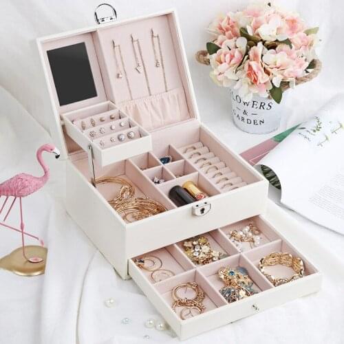 9 Inch Large Jewelry Storage Box,Classified Storage,with Mirror,Multi-layer Drawer,Necklace Earrings Ring Watch Storage