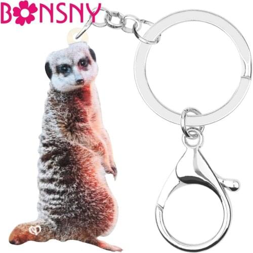 Bonsny Acrylic Brown Mongoose Keychains Key Ring Long Animal Key Chain Jewelry For Women Kids Girls Fashion Gift Handbag Charms