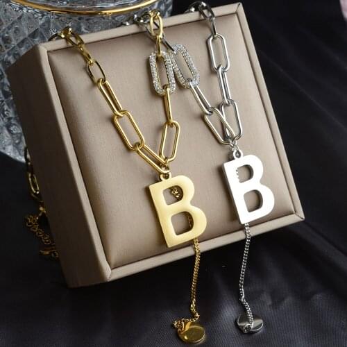 Geometric Design Stainless Steel Gold Lette B Pendant Thick Chain Charms Necklace For Women Jewelry Drop Shipping