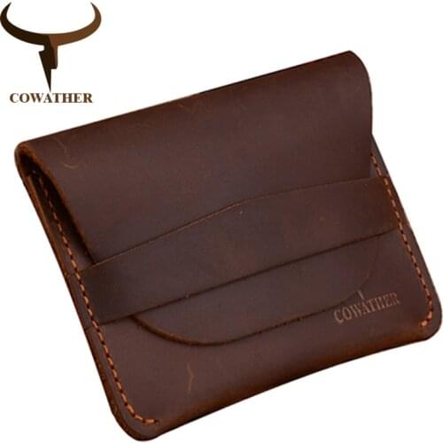 COWATHER 100% top quality Crazy horse genuine leather credit card holder for men new wallet for crads and coin 109 free shipping