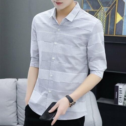 Mens Shirt New Mid-sleeved Stripe Trendy Go-to Teen Casual Streetwear Sport Tidal Current Youth Popular The Price Of Recommend