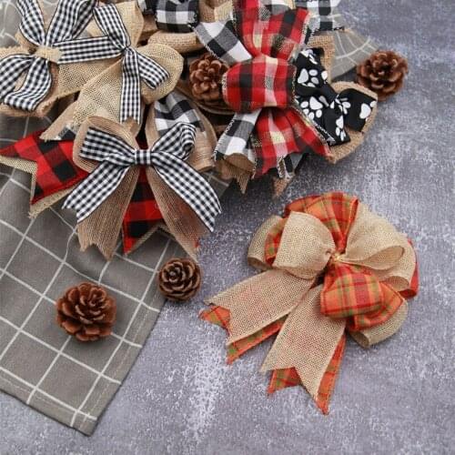 Home Jute Burlap Red Green Event Party Gift Box Supplies Birthday Bow Wedding New Year Vintage Christmas Tree Bowknot Decoration