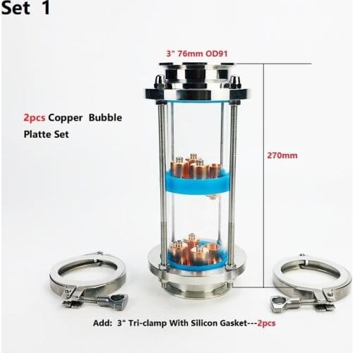 2 Floors 3" Distillation Lens Column With Copper Platte Sets,Tri-Clamp Sight Glass Union Stainless Steel 304
