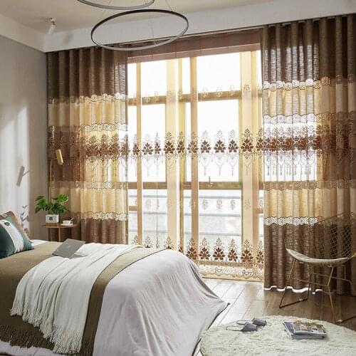 Custom European Curtains for Living Room Bedroom Study Shade Cloth Hemp Splicing Embroidered Curtains