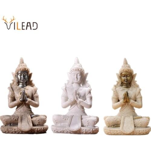 VILEAD Nature Sandstone Thailand Buddha Statuettes Meditation Figurine Fengshui Sculpture Miniatures Vintage Home Decor