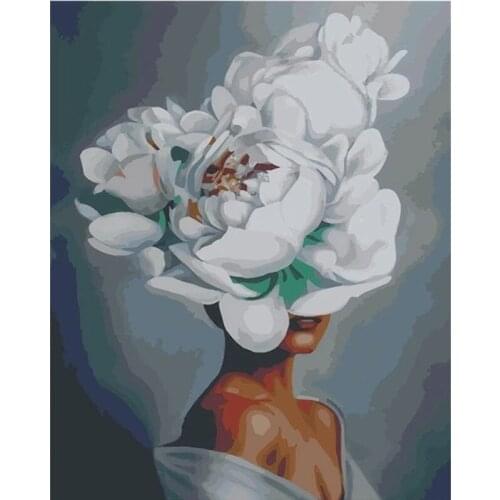 GATYZTORY Painting By Numbers White Flower Woman Figure Paint By Numbers On Canvas Frameless Home Decoration Unique Gift