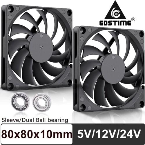 2Pcs Gdstime CPU Cooler 80mm 8cm 24V 12V 5V DC Brushless Silent Computer PC Case Cooling Fan 80x80x10mm 8010 2PIN/3PIN/USB