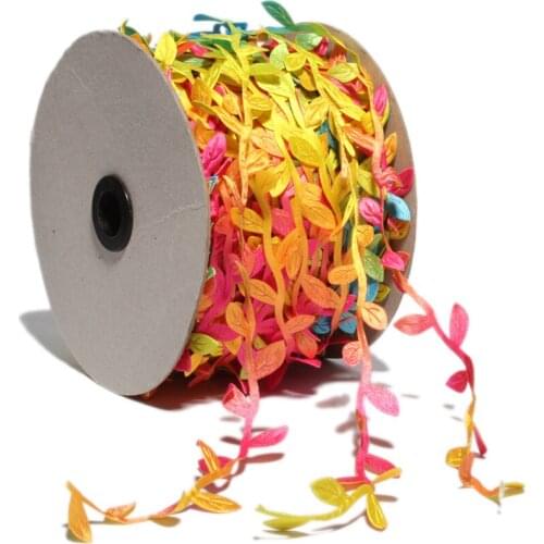 100M/pack 2.5CM Fashion Newborn Rainbow Leaves Lace Stretch for Hair Accessories Colorful Flower Leaf Trim Ribbon for Clothing