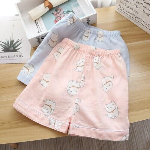 Summer New Women Bottoms Pants Cotton Gauze Soft Shorts Cartoon Ladies Pajama Pants Loose Comfy Casual Home Pants Beach Pants