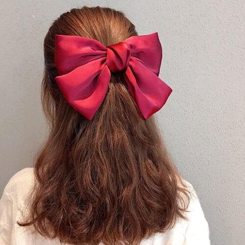 Fashion Big Bow Hairpin Cute Red Barrette Solid silk Hair Clip Women Girls BB Hairgrip Korean Hair Accessories FJ01