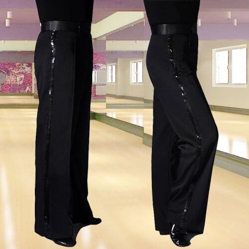 High Quality Black Sequin Latin Dance Pants Men Cha Cha Dance Dress Rumba/ Samba/Cowboy Standard Wear Black Dance Pants VDB712
