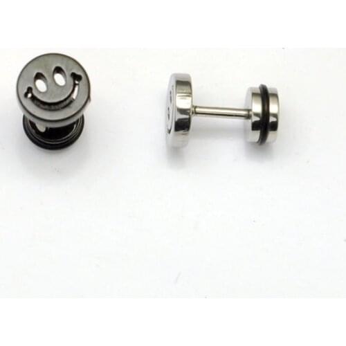 Stainless steel men smiley stud earring fake ear plugs piercing lots body jewelrys gifts