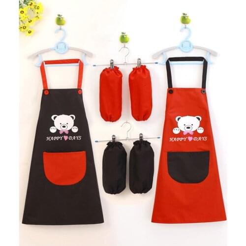 Cute Kids Child Apron Set Waterproof Kitchen Painting Cooking Backing Apron Cartoon Bear Bibs With Oversleeve Custom Logo